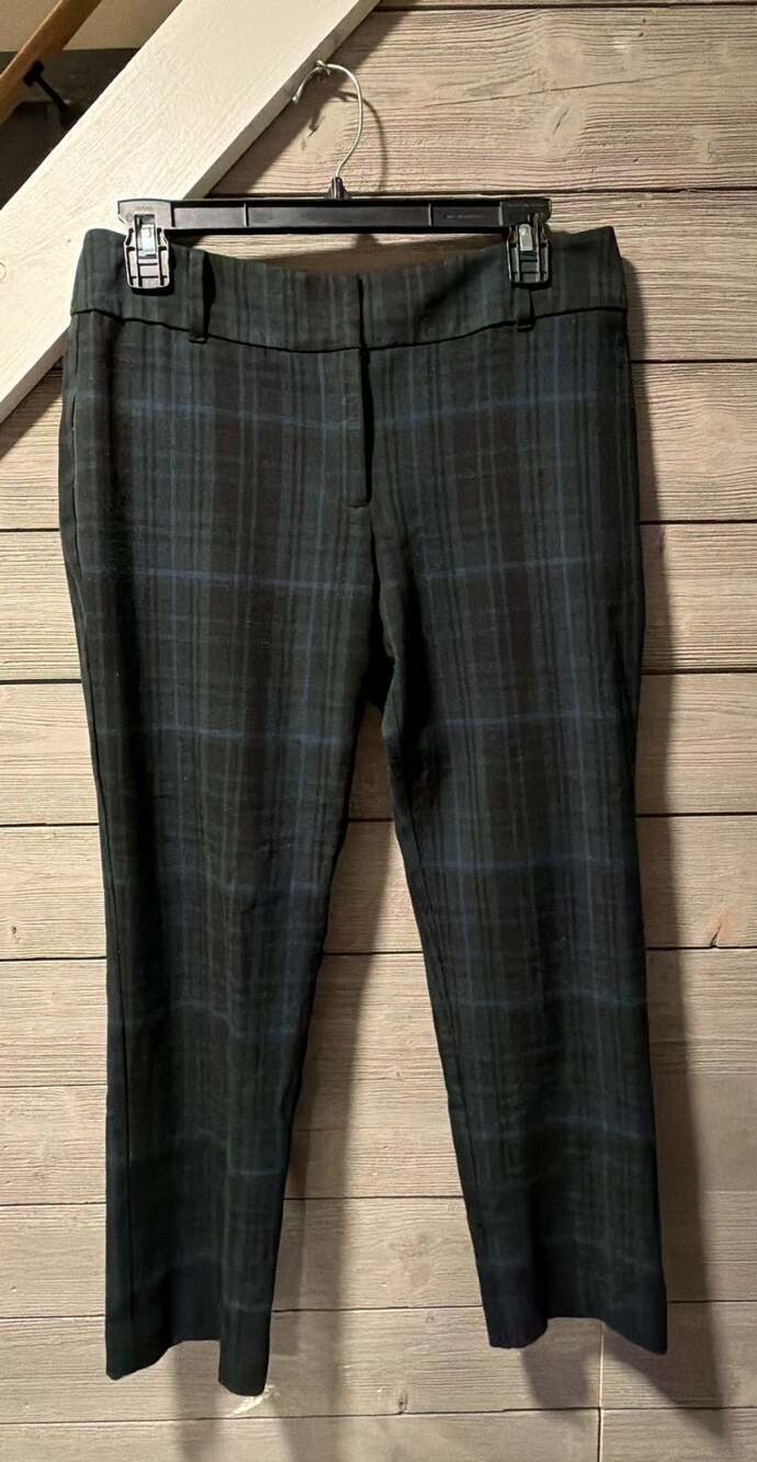 Ann Taylor Factory Signature Pants Size 6 Green Blue Plaid Trousers